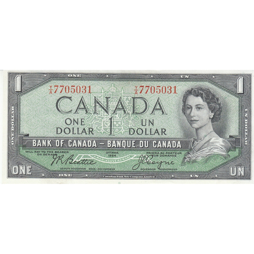 BC-37a 1954 Canada $1 Beattie-Coyne, Y/A, Almost Uncirculated (AU50)