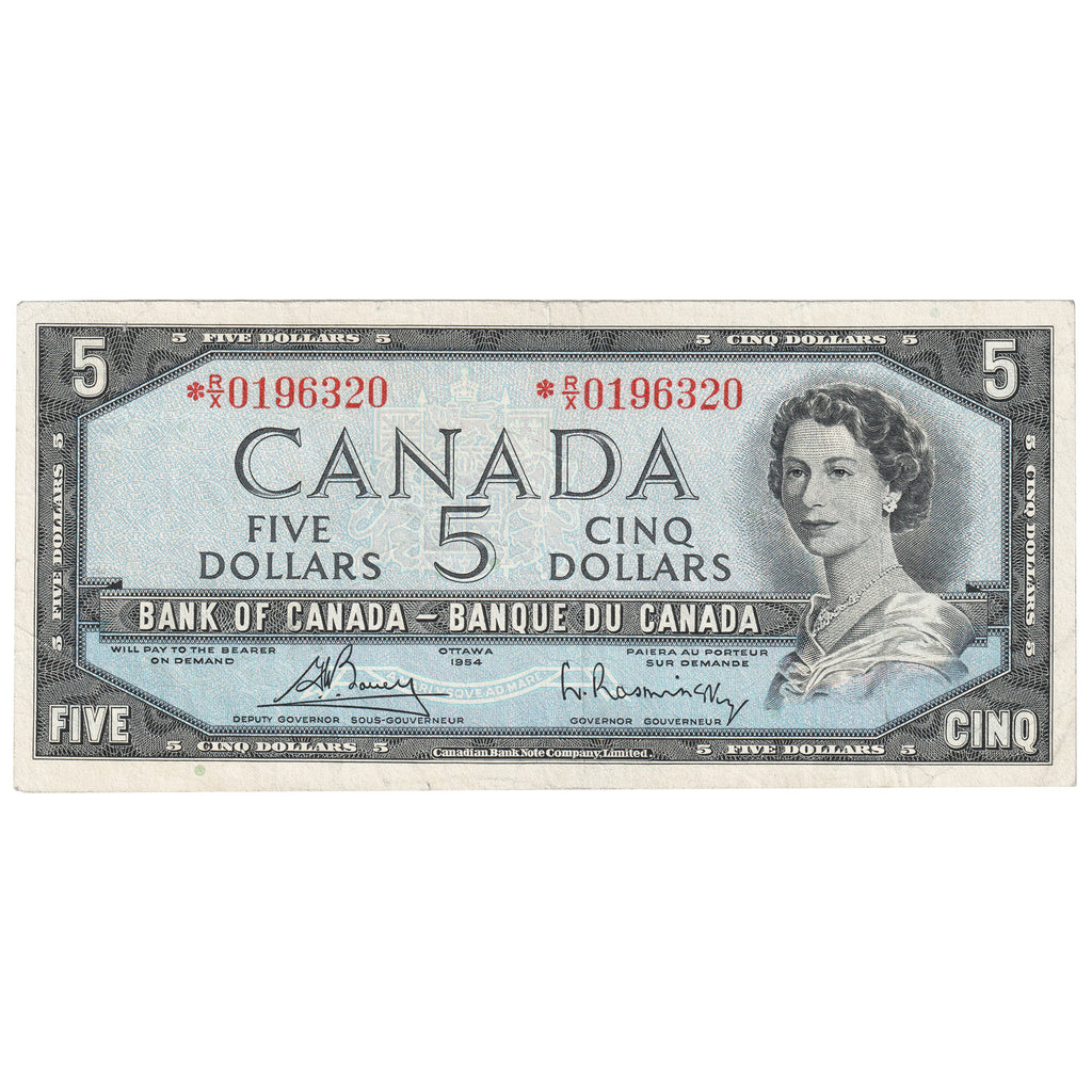 BC-39cA 1954 Canada $5 Bouey-Rasminsky, *R/X Below 0.36M, F-VF (F15)