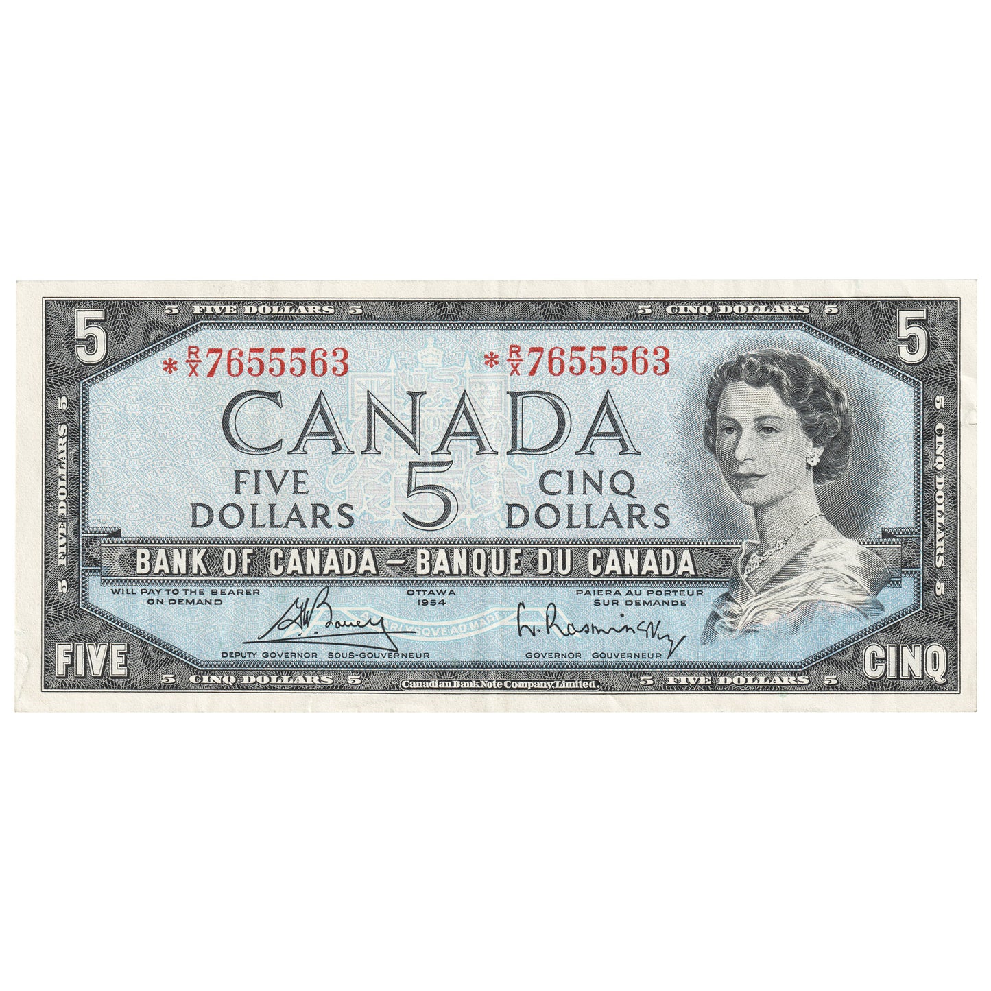 BC-39cA 1954 Canada $5 Bouey-Rasminsky, *R/X Above 7.64M, VF-EF (VF30)