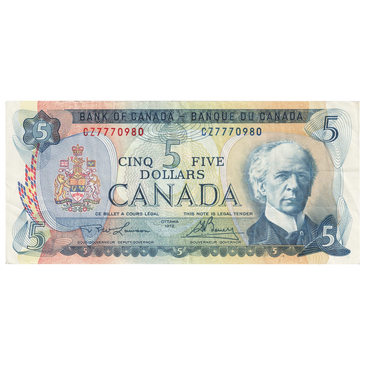 BC-48b 1972 Canada $5 Lawson-Bouey, CZ, Circulated