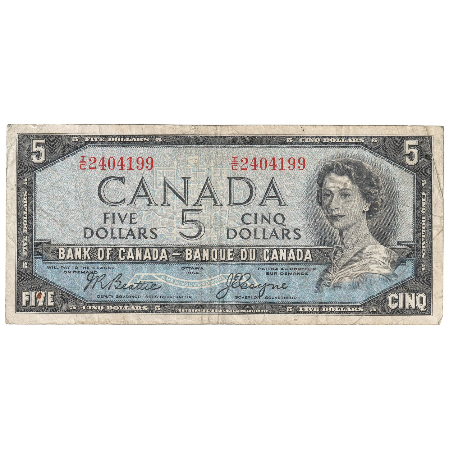 BC-31b 1954 Canada $5 Beattie-Coyne, Devil's Face, I/C, F-VF (F15)