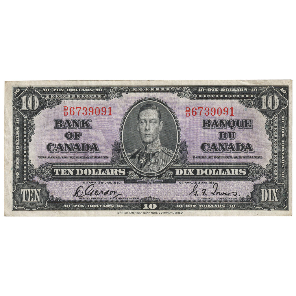 BC-24b 1937 Canada $10 Gordon-Towers, D/D, VF-EF