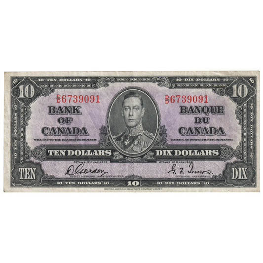 BC-24b 1937 Canada $10 Gordon-Towers, D/D, VF-EF