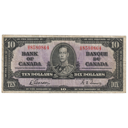 BC-24b 1937 Canada $10 Gordon-Towers, H/D, VG-F