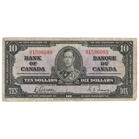 BC-24b 1937 Canada $10 Gordon-Towers, N/D, VG-F