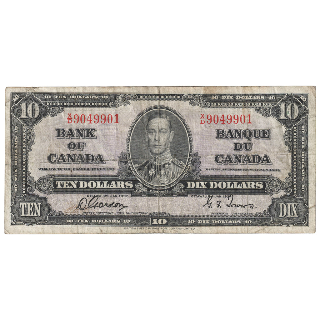 BC-24b 1937 Canada $10 Gordon-Towers, X/D, F-VF