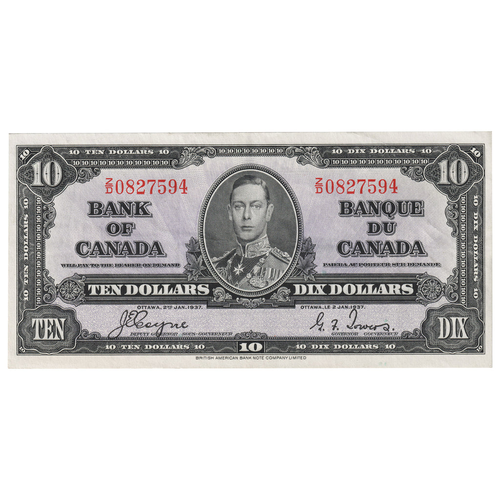 BC-24c 1937 Canada $10 Coyne-Towers, Z/D, EF-AU