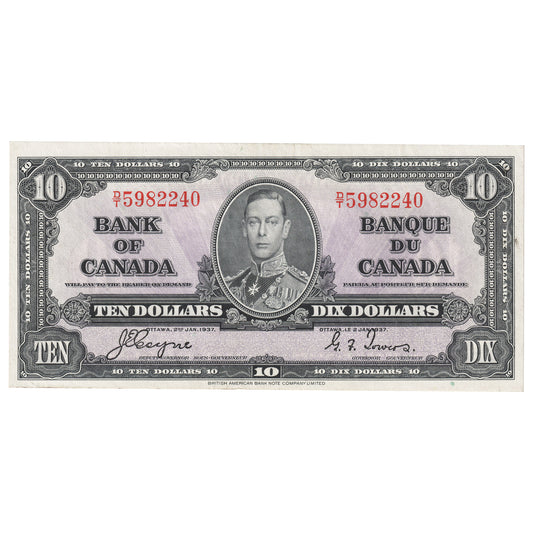 BC-24c 1937 Canada $10 Coyne-Towers, D/T, AU-UNC