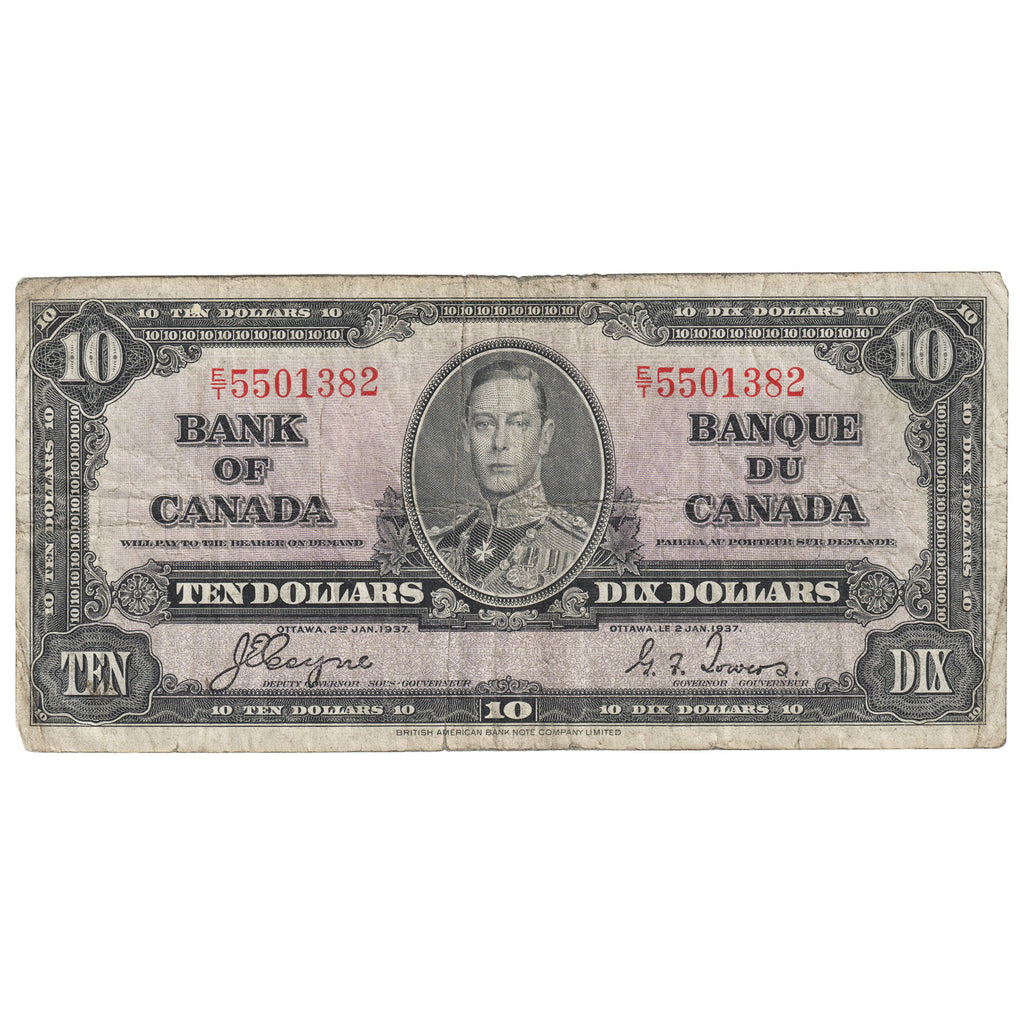 BC-24c 1937 Canada $10 Coyne-Towers, E/T, VG-F