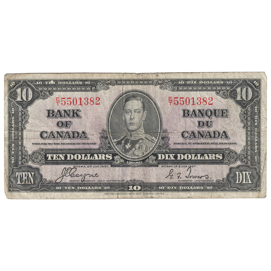 BC-24c 1937 Canada $10 Coyne-Towers, E/T, VG-F