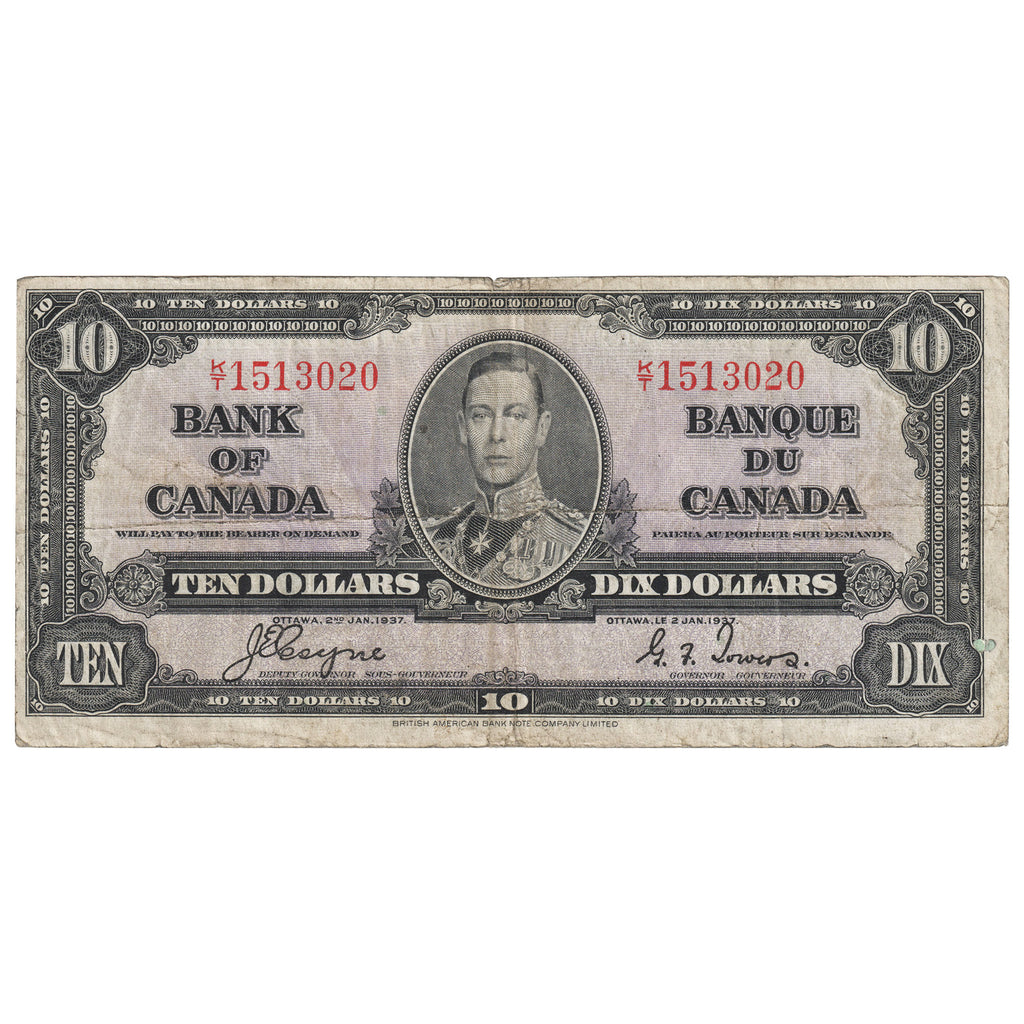 BC-24c 1937 Canada $10 Coyne-Towers, K/T, VG-F