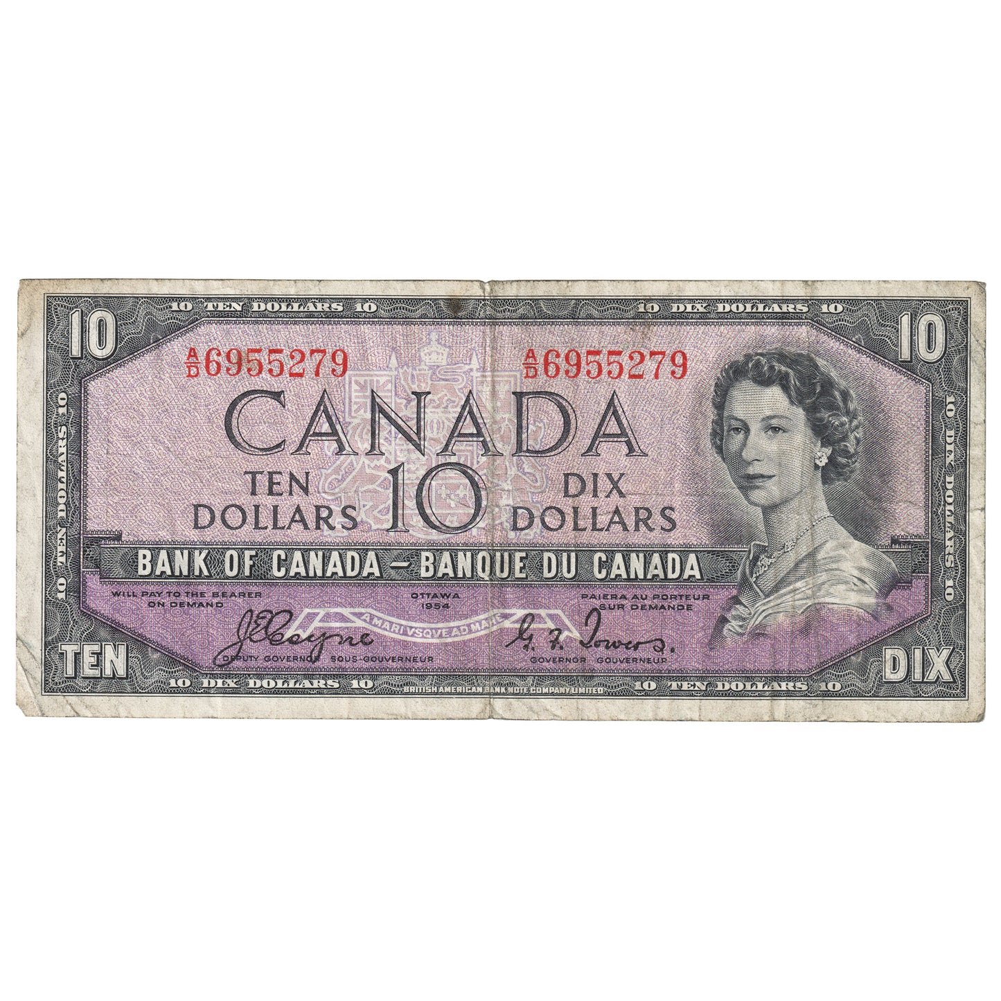 BC-32a 1954 Canada $10 Coyne-Towers, Devil's Face, A/D, F-VF