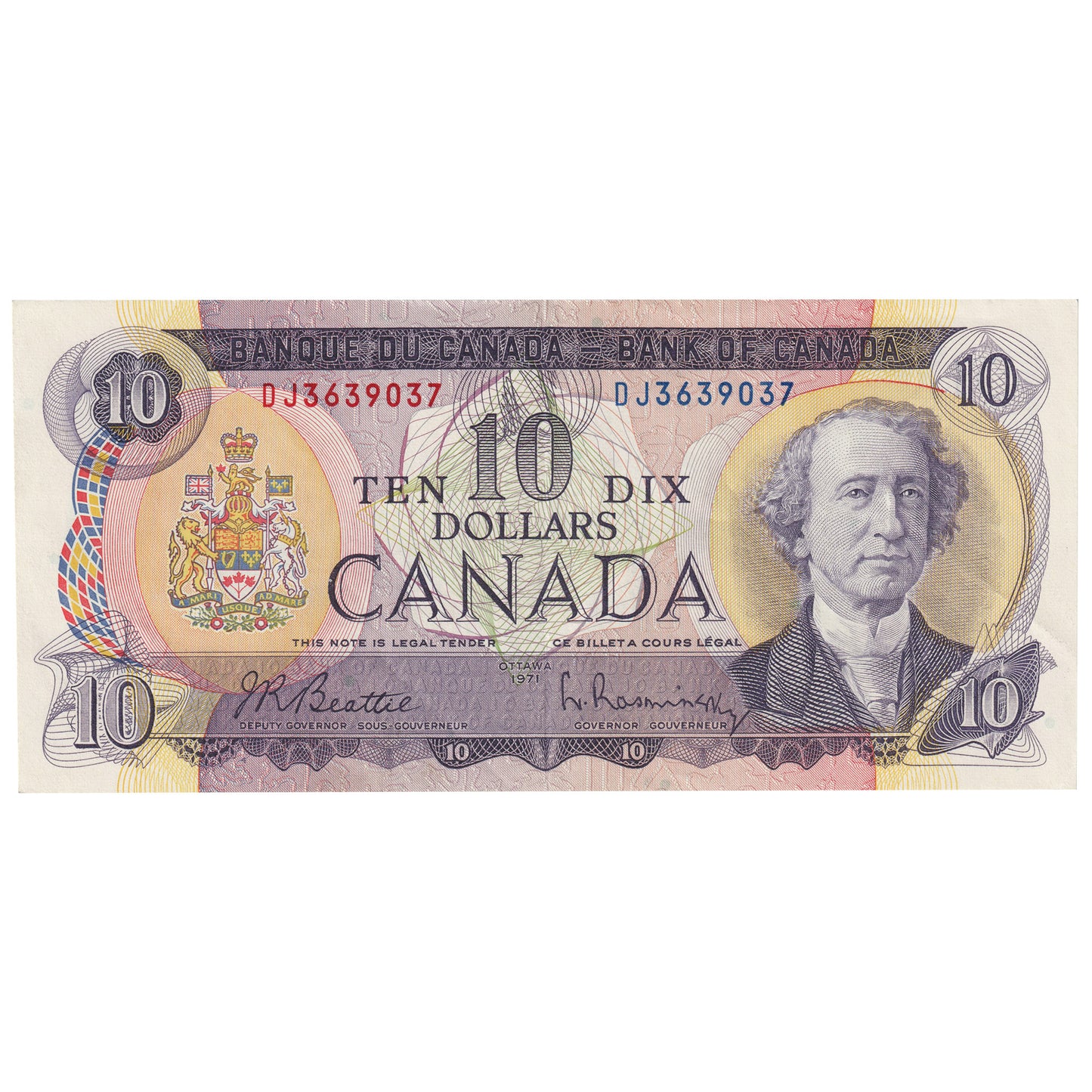 BC-49a 1971 Canada $10 Beattie-Rasminsky, DJ, EF-AU