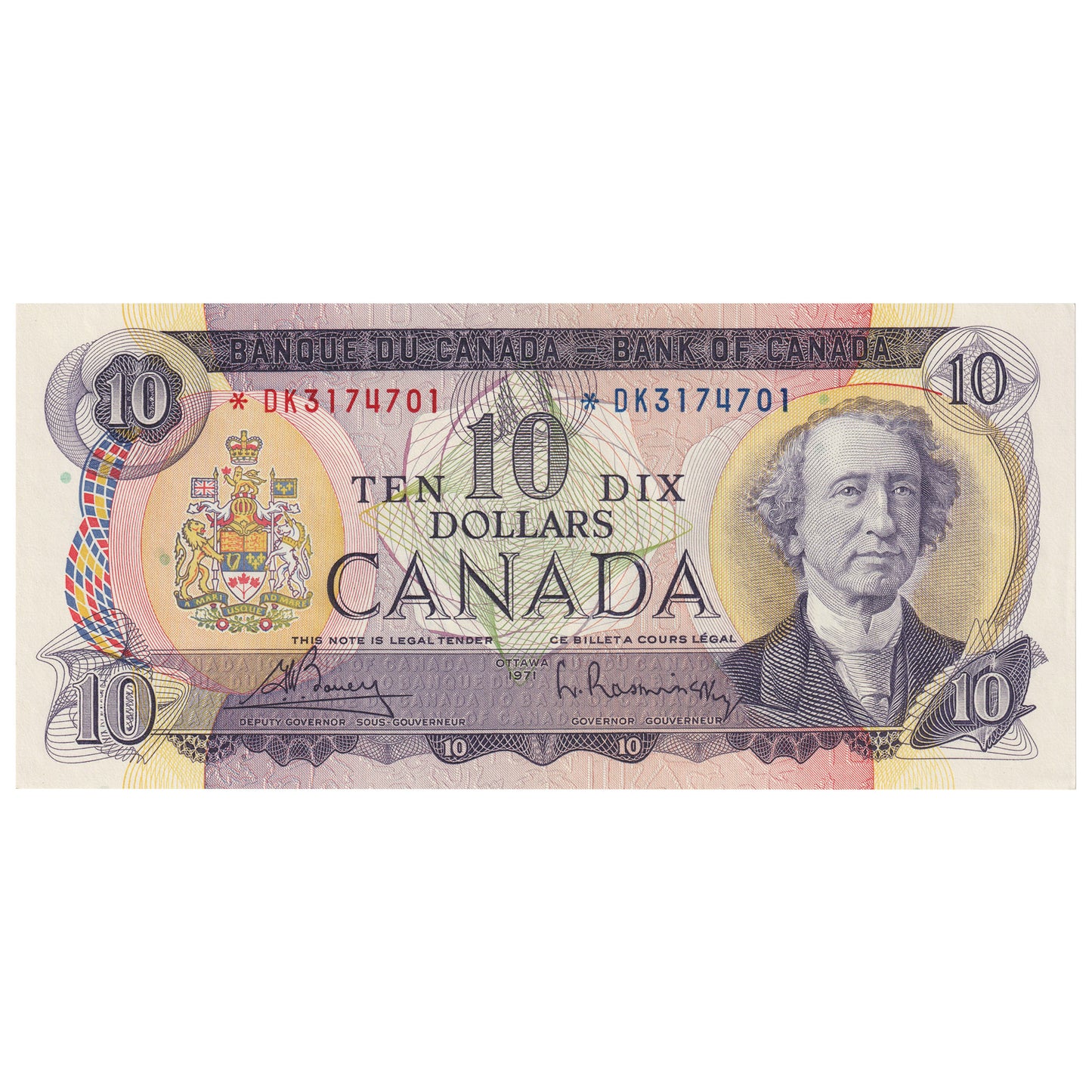 Bc-49bA 1971 Canada $10 Bouey-Rasminsky, *DK, UNC