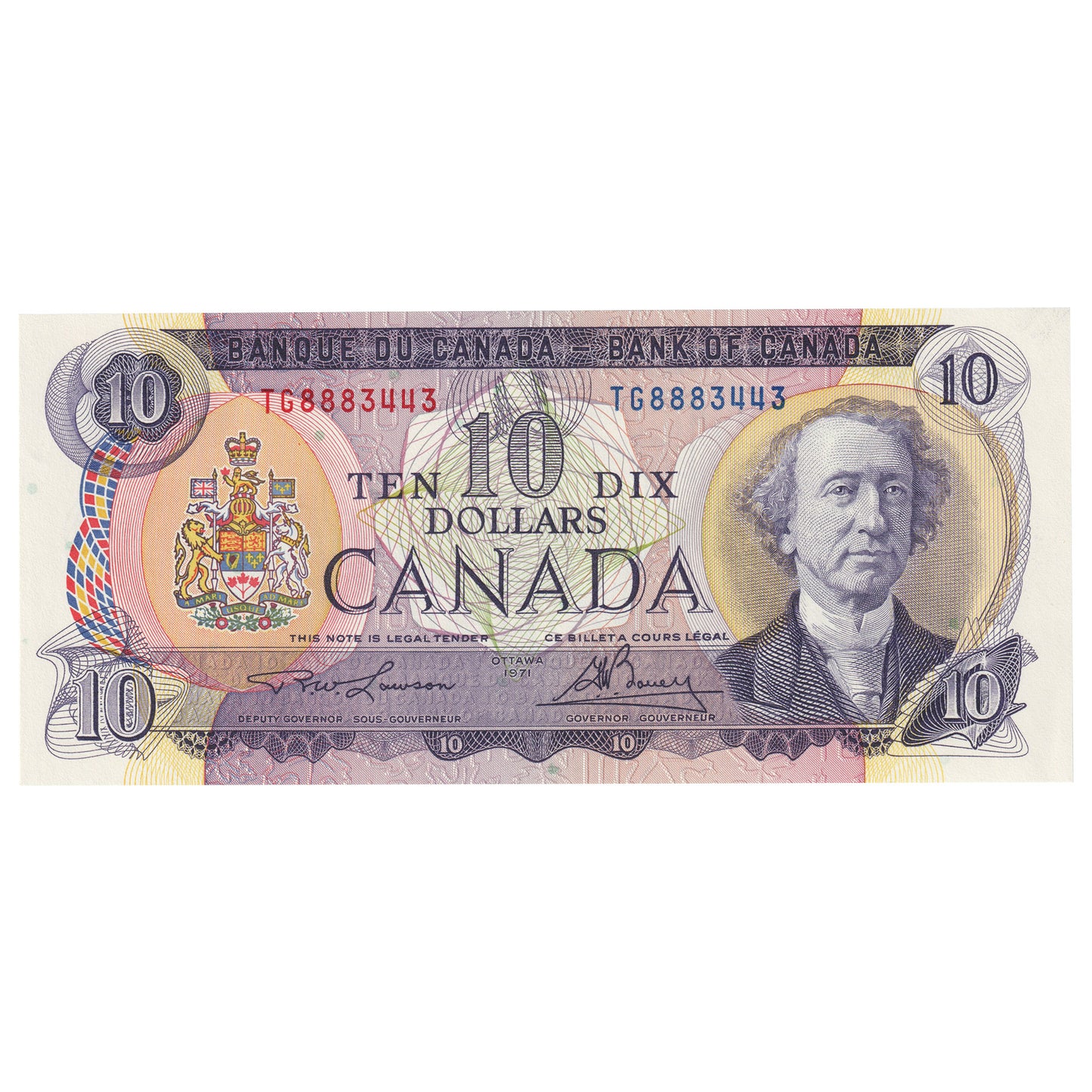 BC-49c 1971 Canada $10 Lawson-Bouey, TG, AU-UNC (AU55)