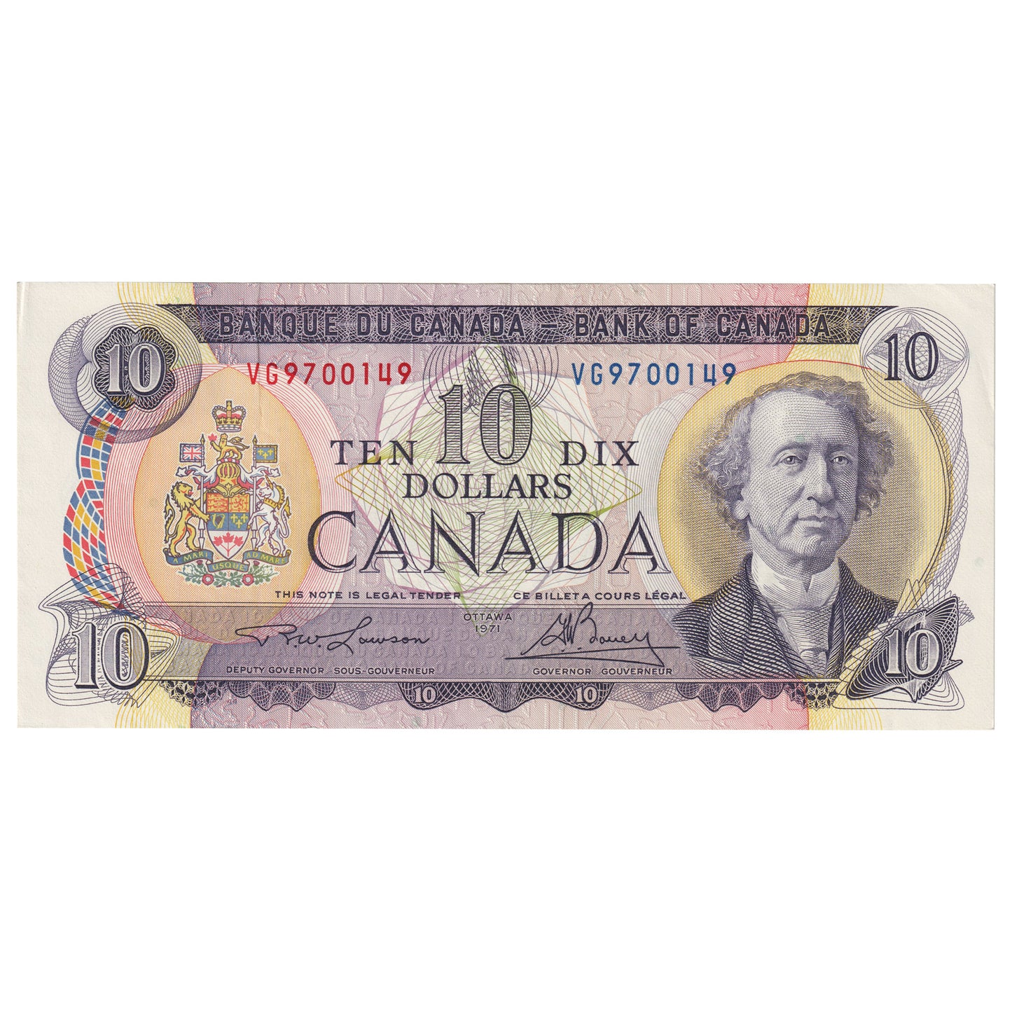 BC-49c 1971 Canada $10 Lawson-Bouey, VG, Circulated