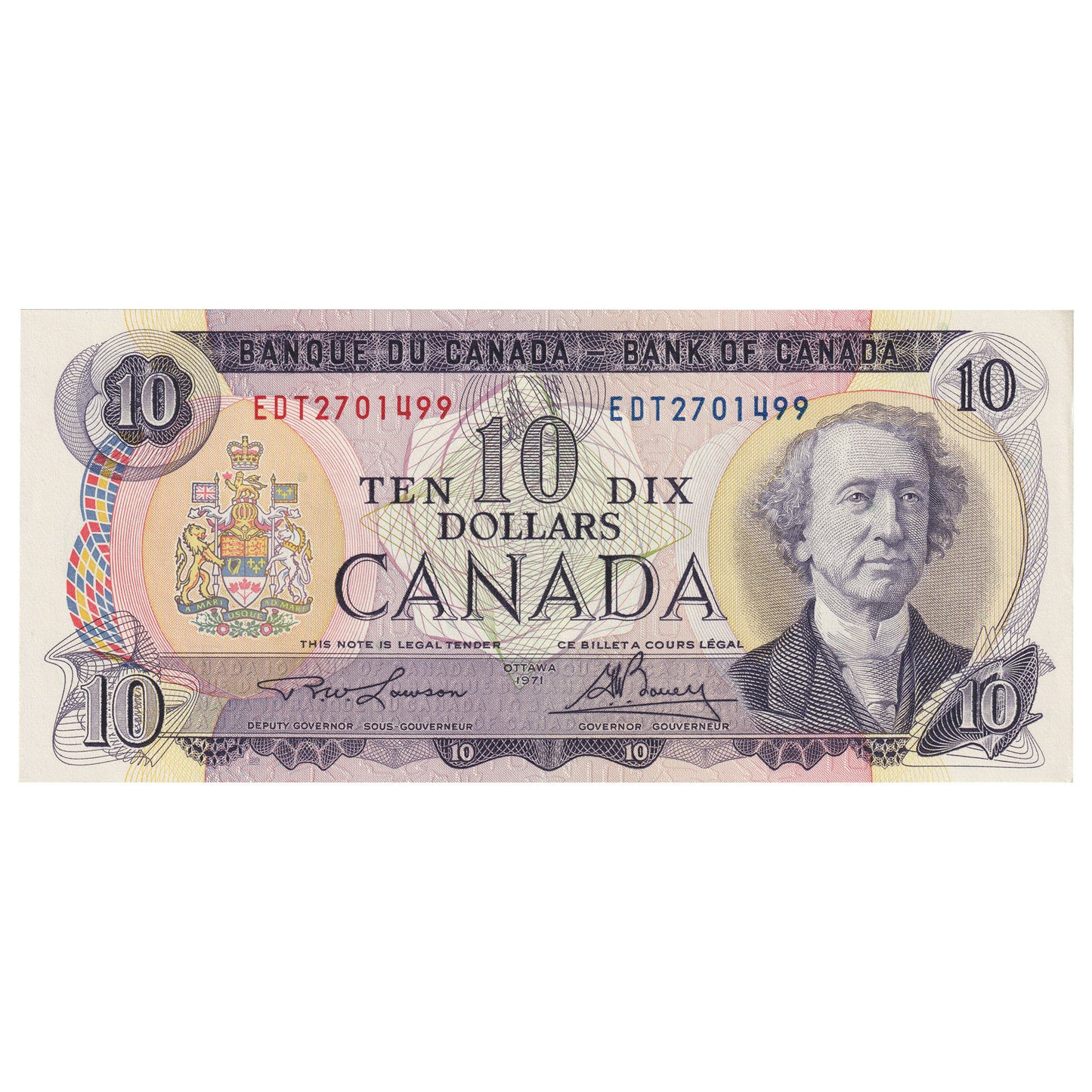 BC-49c-i 1971 Canada $10 Lawson-Bouey, EDT, AU-UNC (AU55)