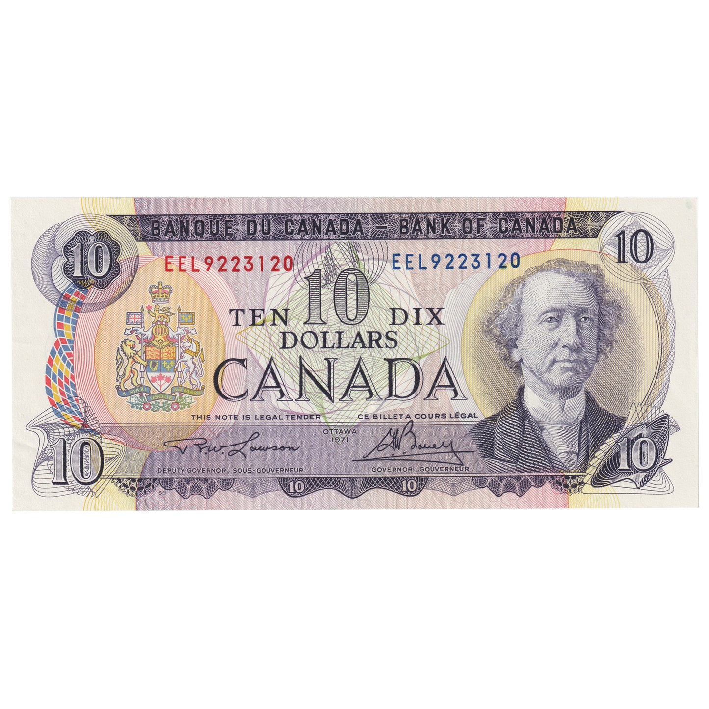 BC-49c-i 1971 Canada $10 Lawson-Bouey, EEL, Almost Uncirculated (AU50)