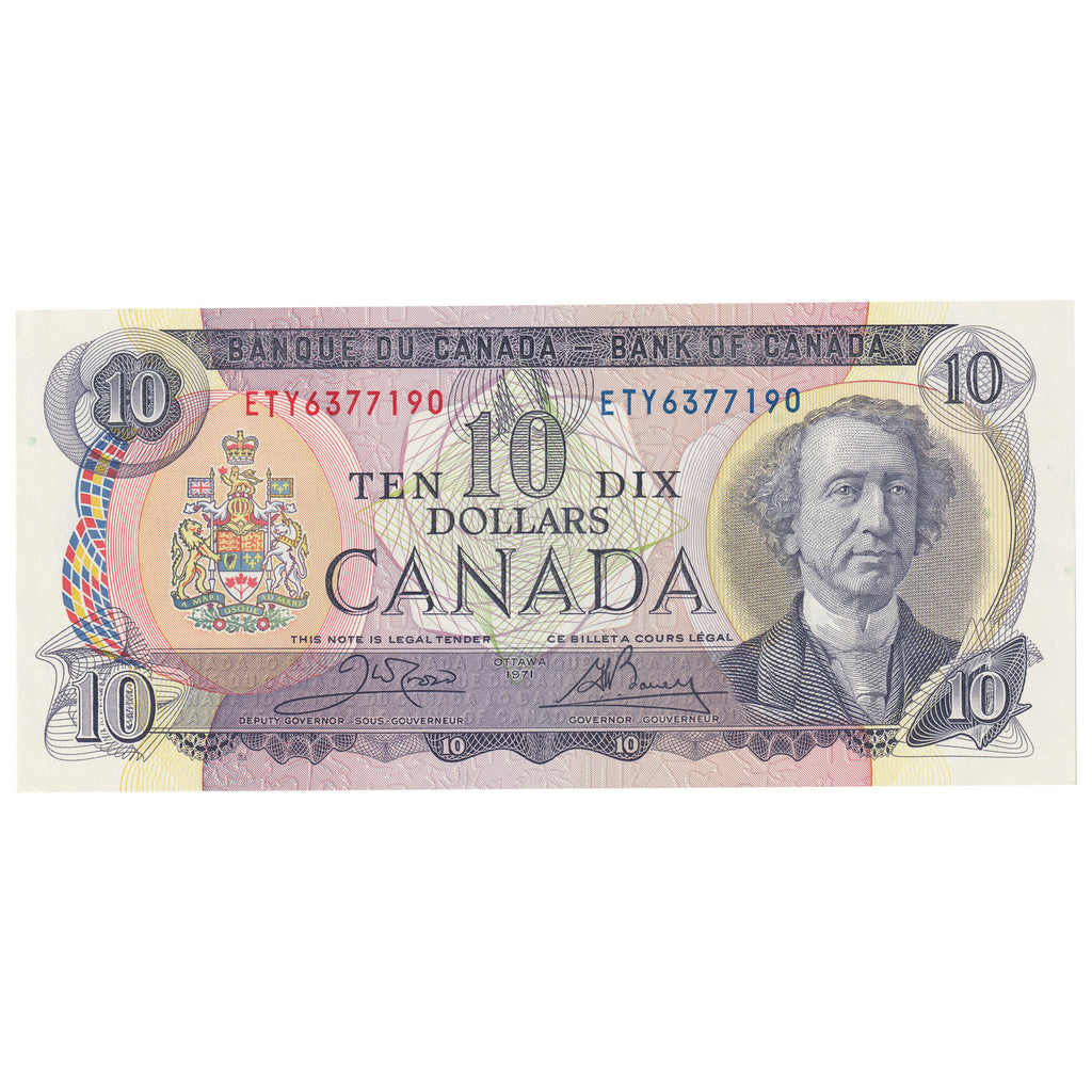 BC-49d 1971 Canada $10 Crow-Bouey, ETY, AU-UNC (AU55)