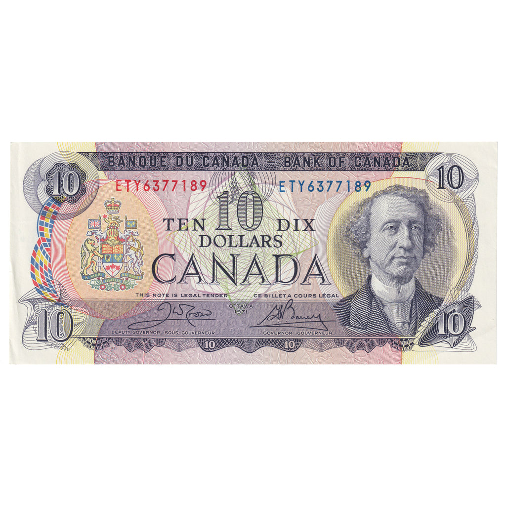 BC-49d 1971 Canada $10 Crow-Bouey, ETY, Almost Uncirculated (AU50)