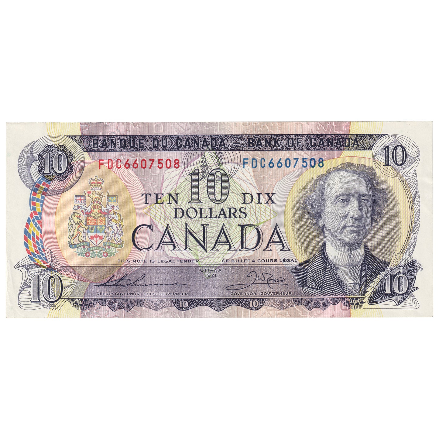 BC-49e 1971 Canada $10 Thiessen-Crow, FDC, VF-EF (VF30)