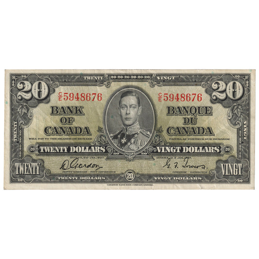 BC-25b 1937 Canada $20 Gordon-Towers, C/E, EF-AU