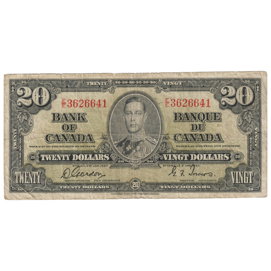 BC-25b 1937 Canada $20 Gordon-Towers, E/E, VG-F