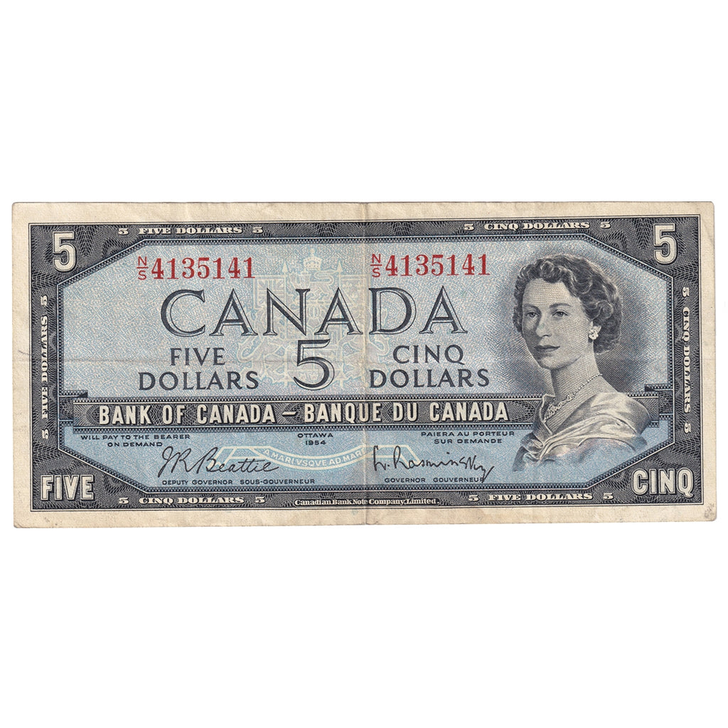 BC-39b 1954 Canada $5 Beattie-Rasminsky, N/S, VF-EF