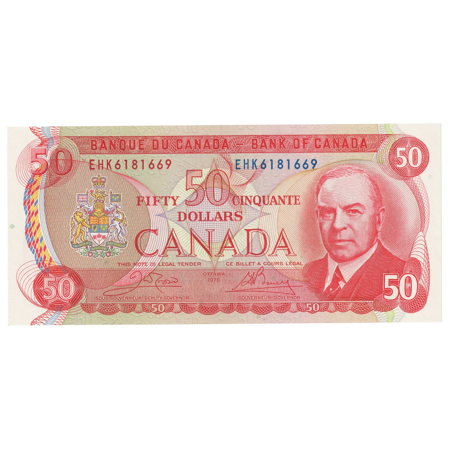 BC-51b 1975 Canada $50 Crow-Bouey, EHK, Uncirculated (MS60)