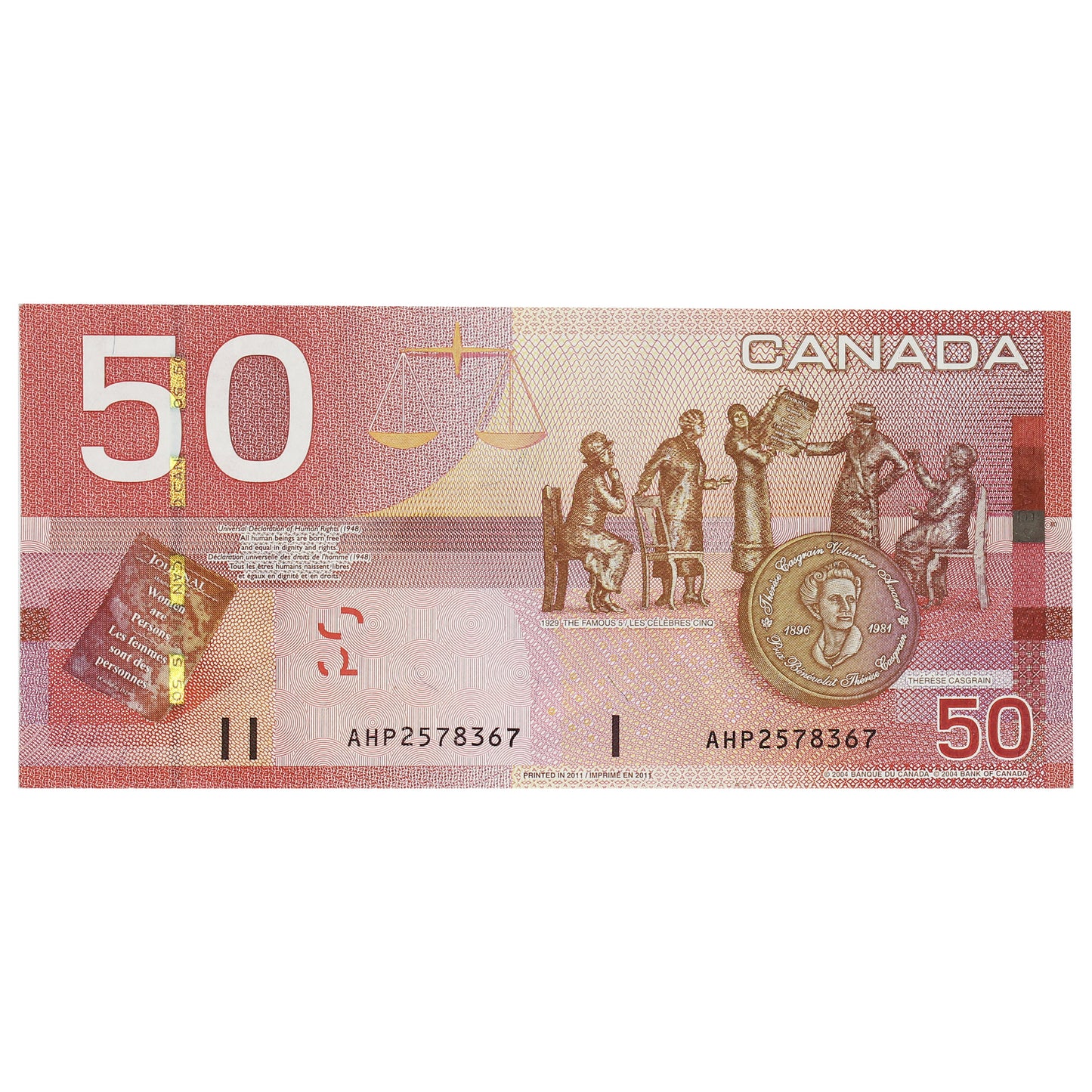 BC-65c 2011 Canada $50 Macklem-Carney, AHP, Circulated
