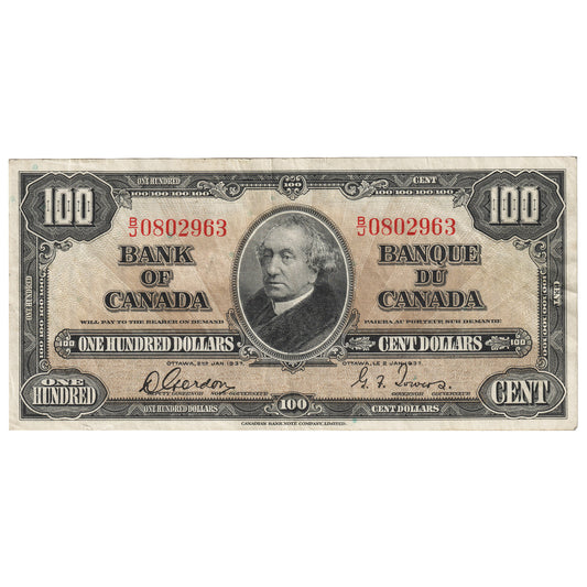 BC-27b 1937 Canada $100 Gordon-Towers, B/J, AU