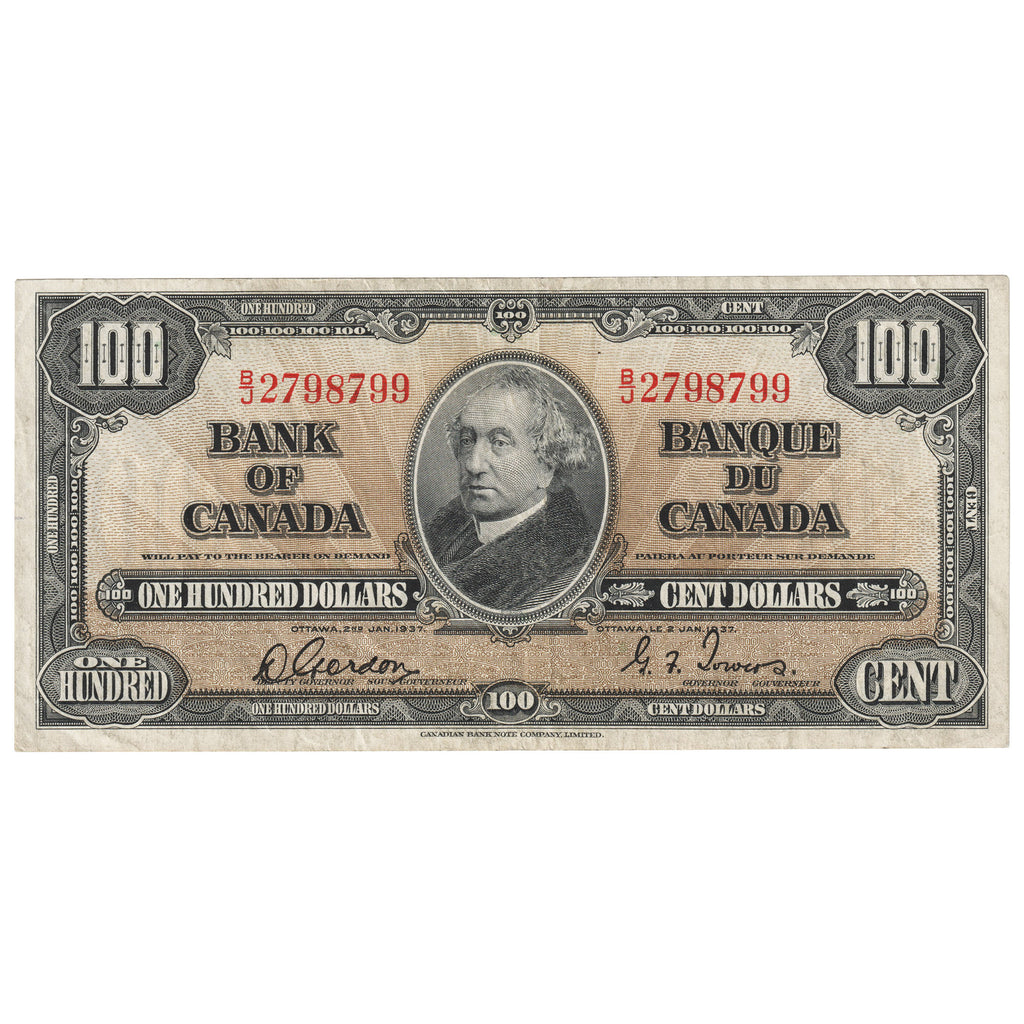 BC-27b 1937 Canada $100 Gordon-Towers, B/J, EF