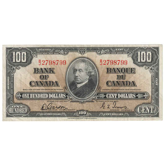 BC-27b 1937 Canada $100 Gordon-Towers, B/J, EF
