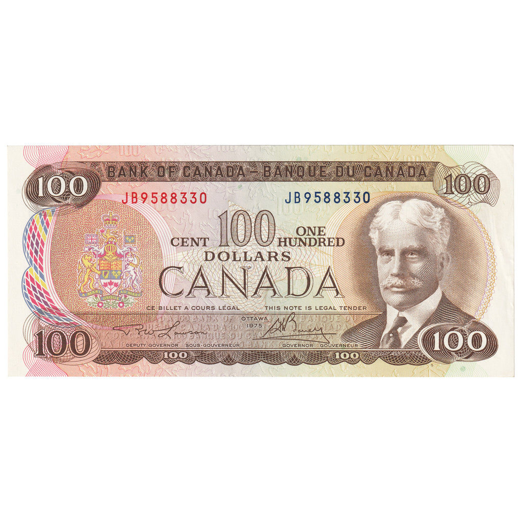 BC-52a 1975 Canada $100 Lawson-Bouey, JB, Almost Uncirculated (AU50)