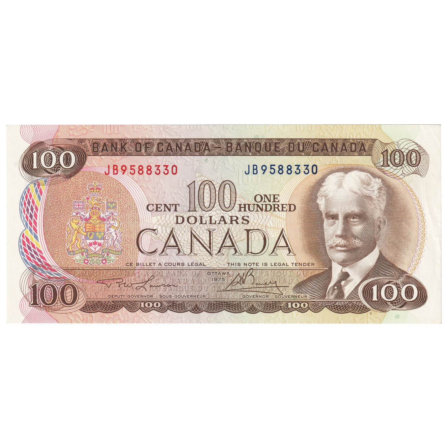 BC-52a 1975 Canada $100 Lawson-Bouey, JB, Almost Uncirculated (AU50)
