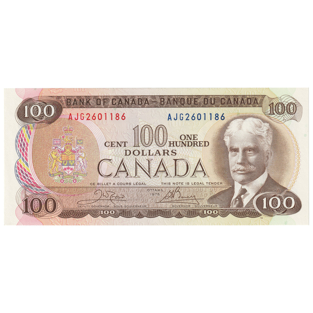 BC-52b 1975 Canada $100 Crow-Bouey, AJG, Choice Uncirculated (CUNC63)