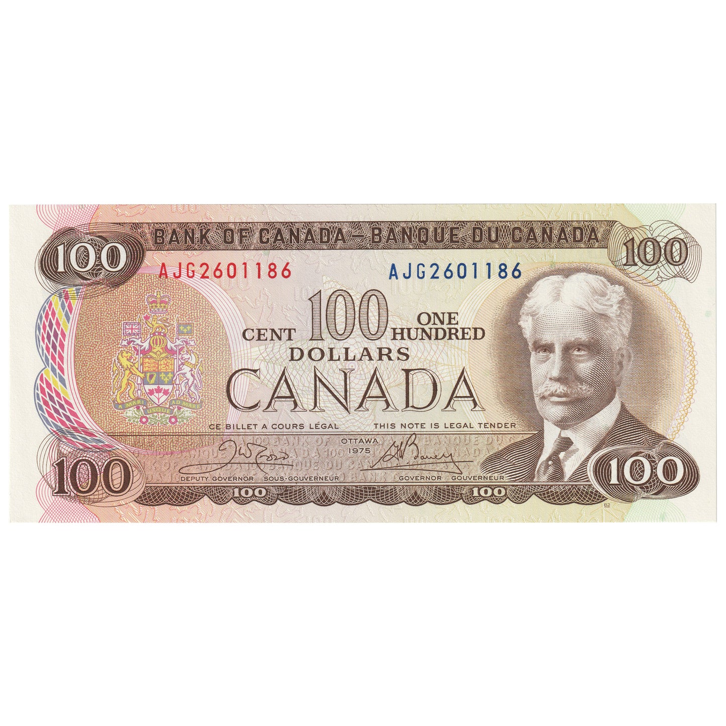 BC-52b 1975 Canada $100 Crow-Bouey, AJG, Choice Uncirculated (CUNC63)