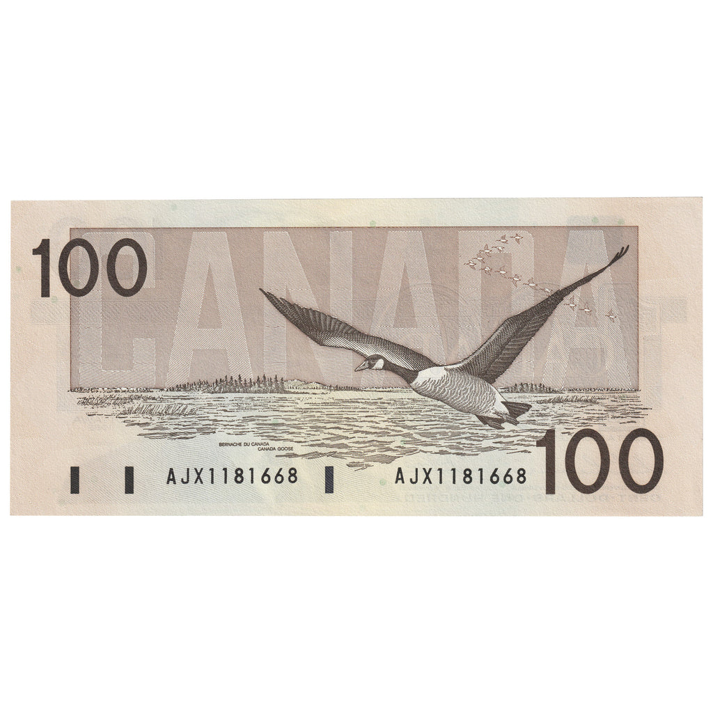 BC-60aA 1988 Canada $100 Thiessen-Crow, AJX, Hidden BPN, AU-UNC