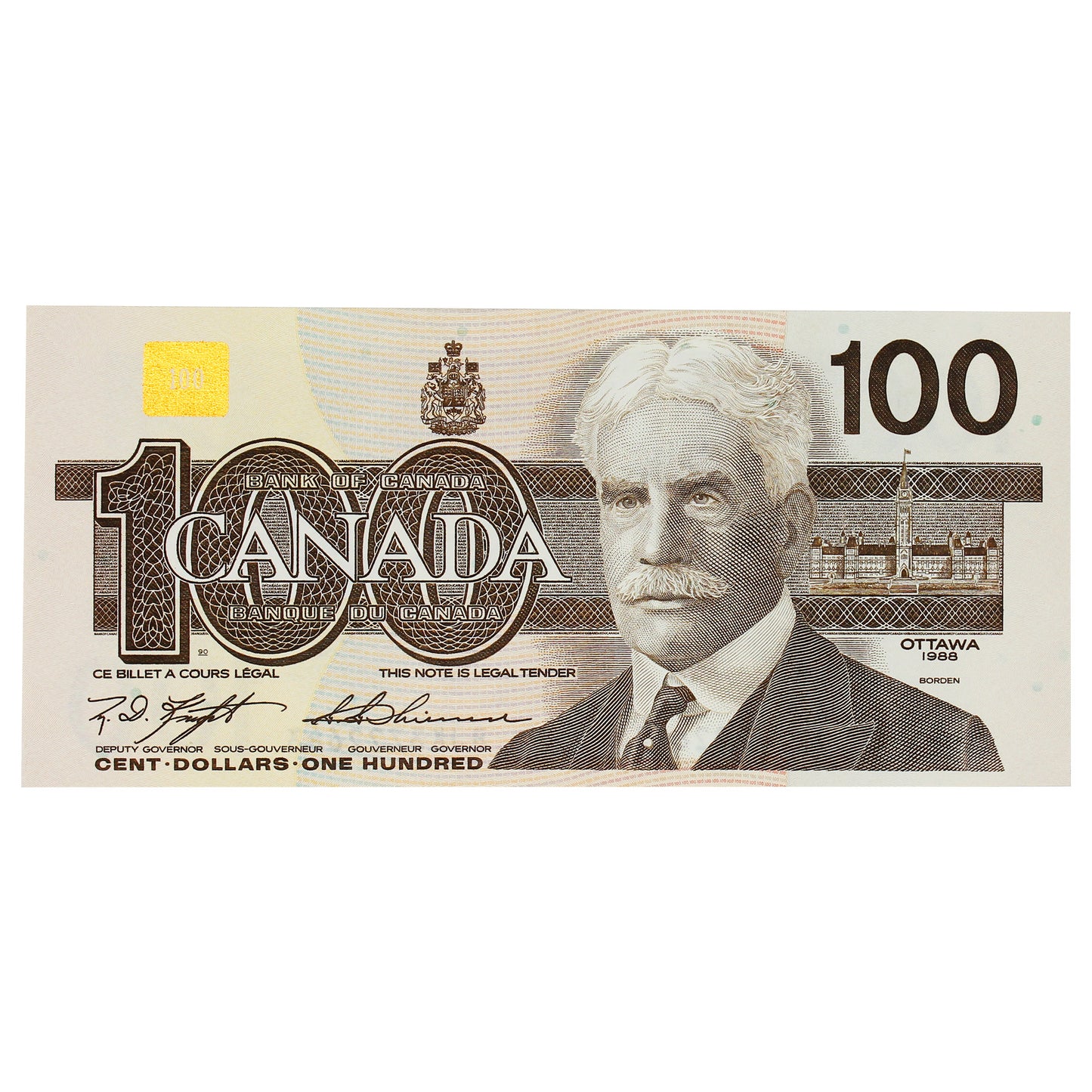 BC-60c 1988 Canada $100 Knight-Thiessen, BJK, Uncirculated (MS60)