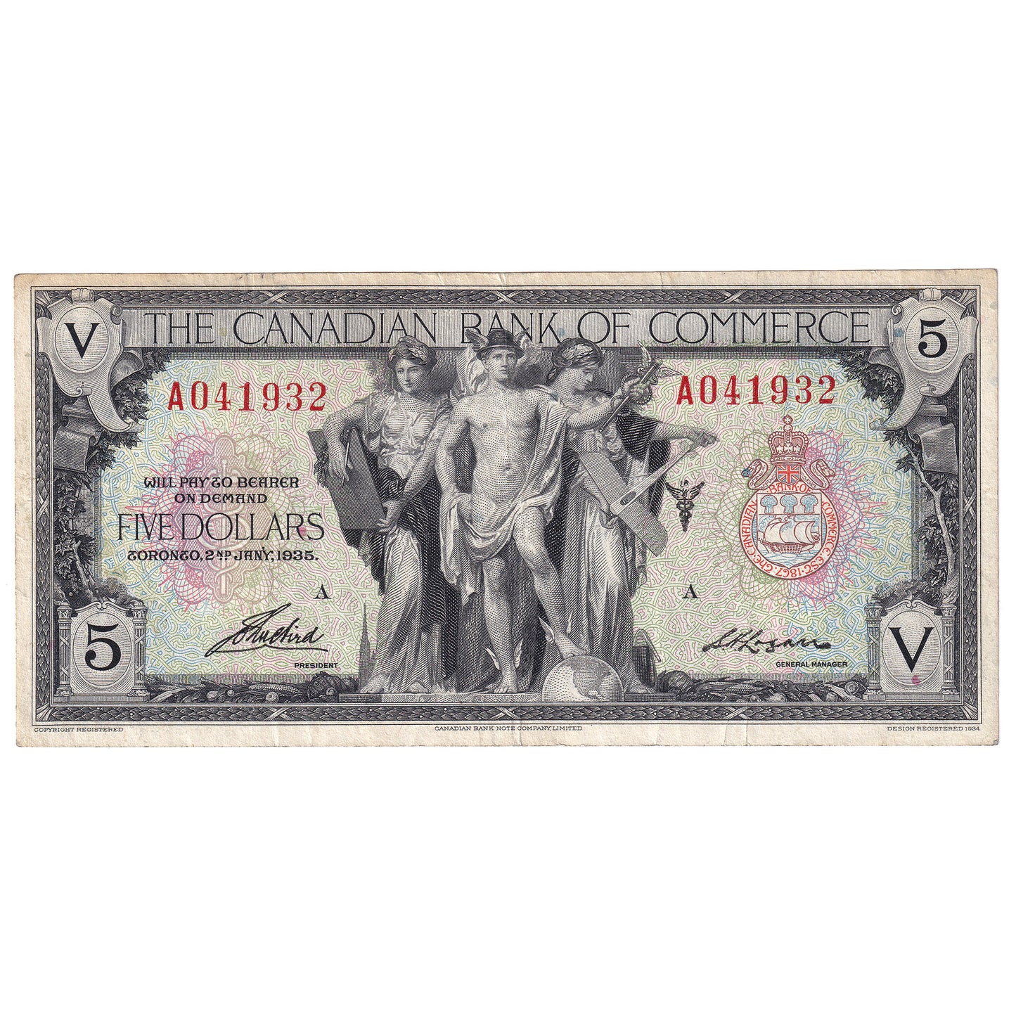 75-18-02 1935 Canadian Bank of Commerce $5 Aird-Logan, VF