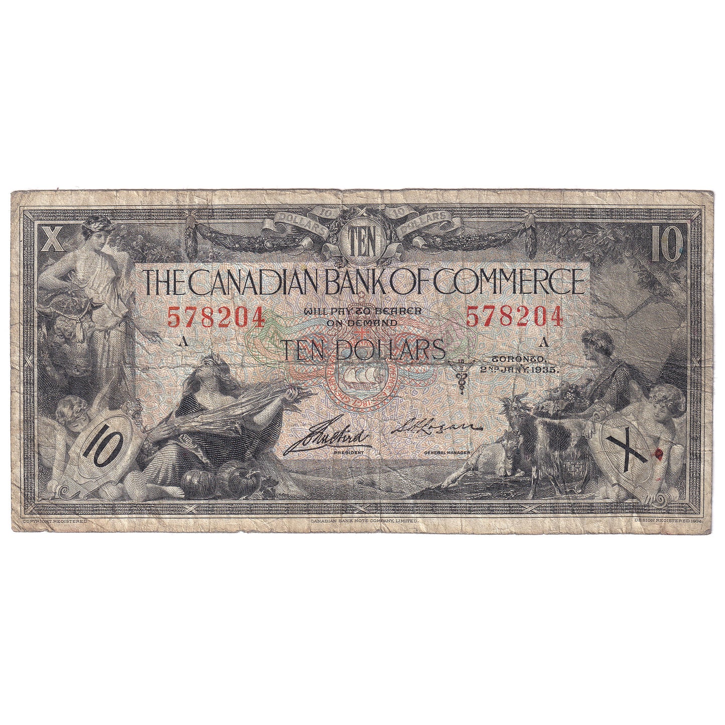 75-18-06 1935 Canadian Bank of Commerce $10 Aird-Logan, Very Good (VG8)