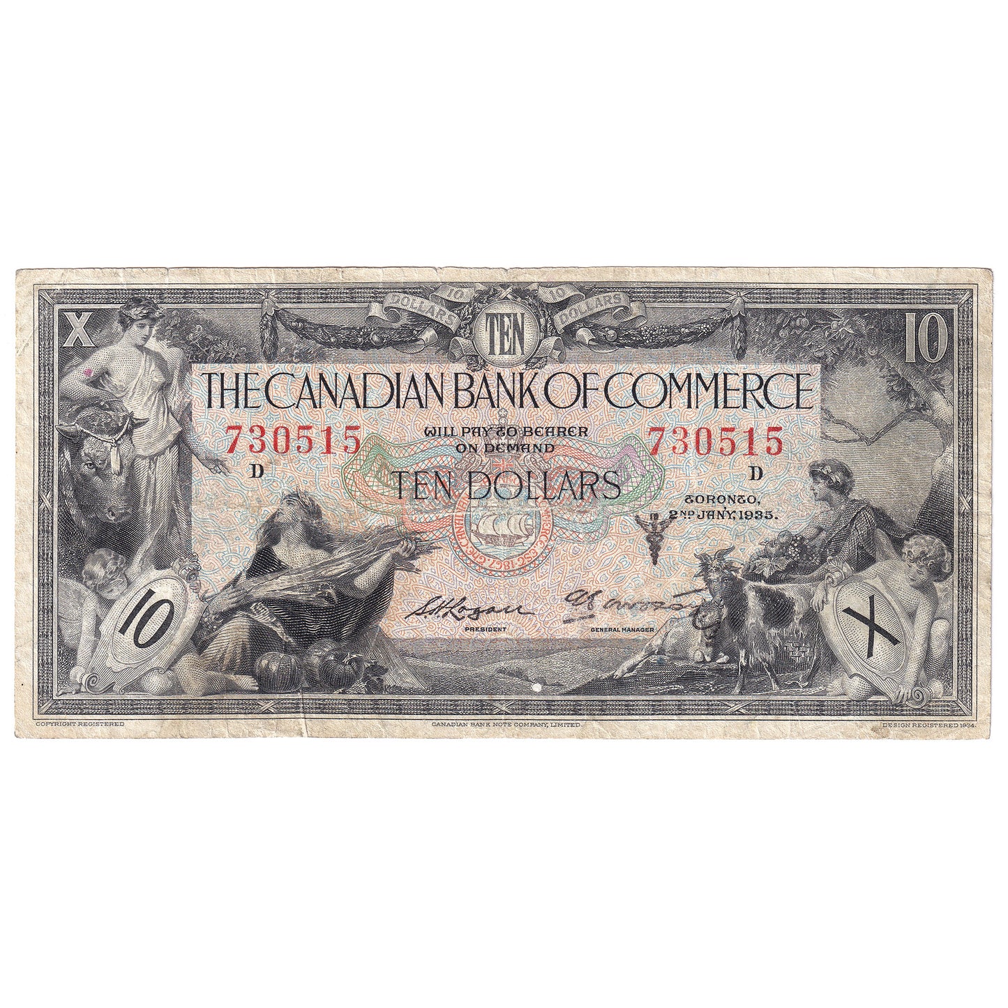75-18-08 1935 Canadian Bank Of Commerce $10 Logan-Arscott, Type 1, F-VF (F15)