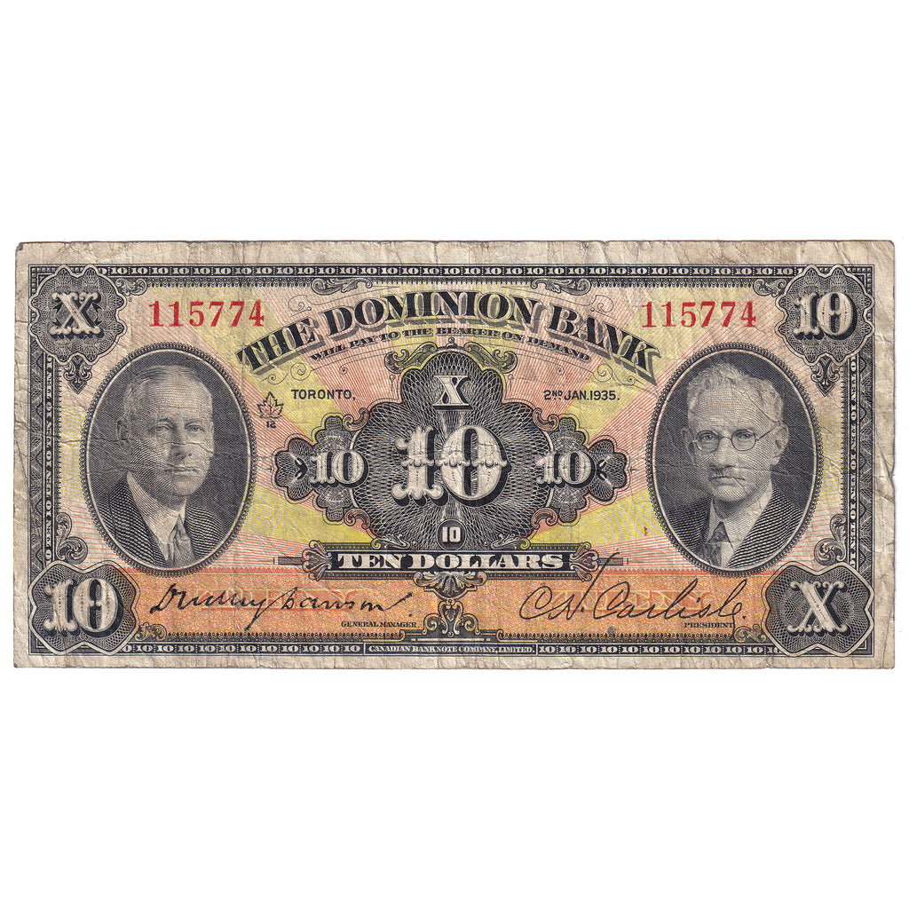 220-26-04 1935 Dominion Bank $10 Dawson-Carlisle, VG-F (VG10)