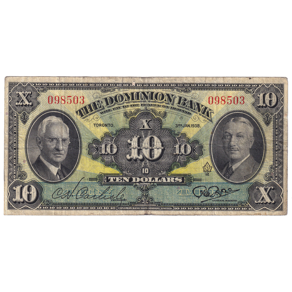 220-28-04 1938 Dominion Bank $10 Carlisle-Rae, Fine (F12)