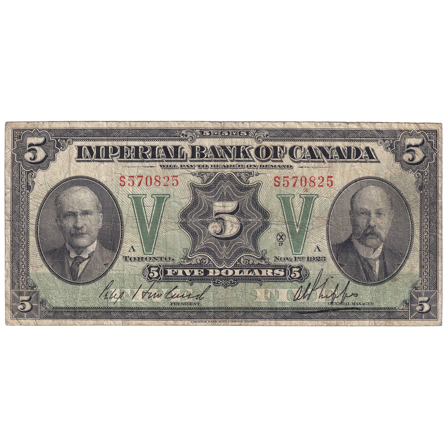 375-18-02 1923 Imperial Bank of Canada $5 Howland-Phipps, Very Good (VG8)