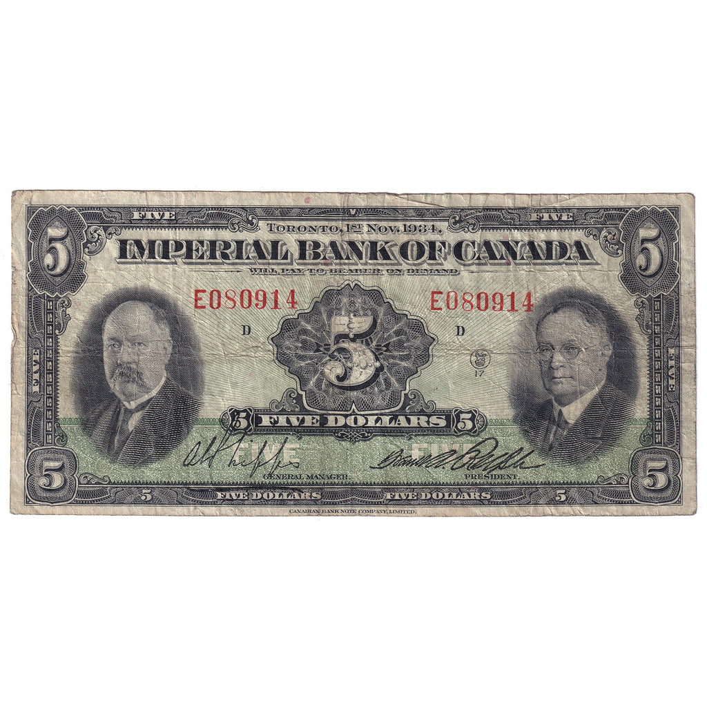 375-22-02 1934 Imperial Bank of Canada $5 Phipps-Rolph, VG-F (VG10)
