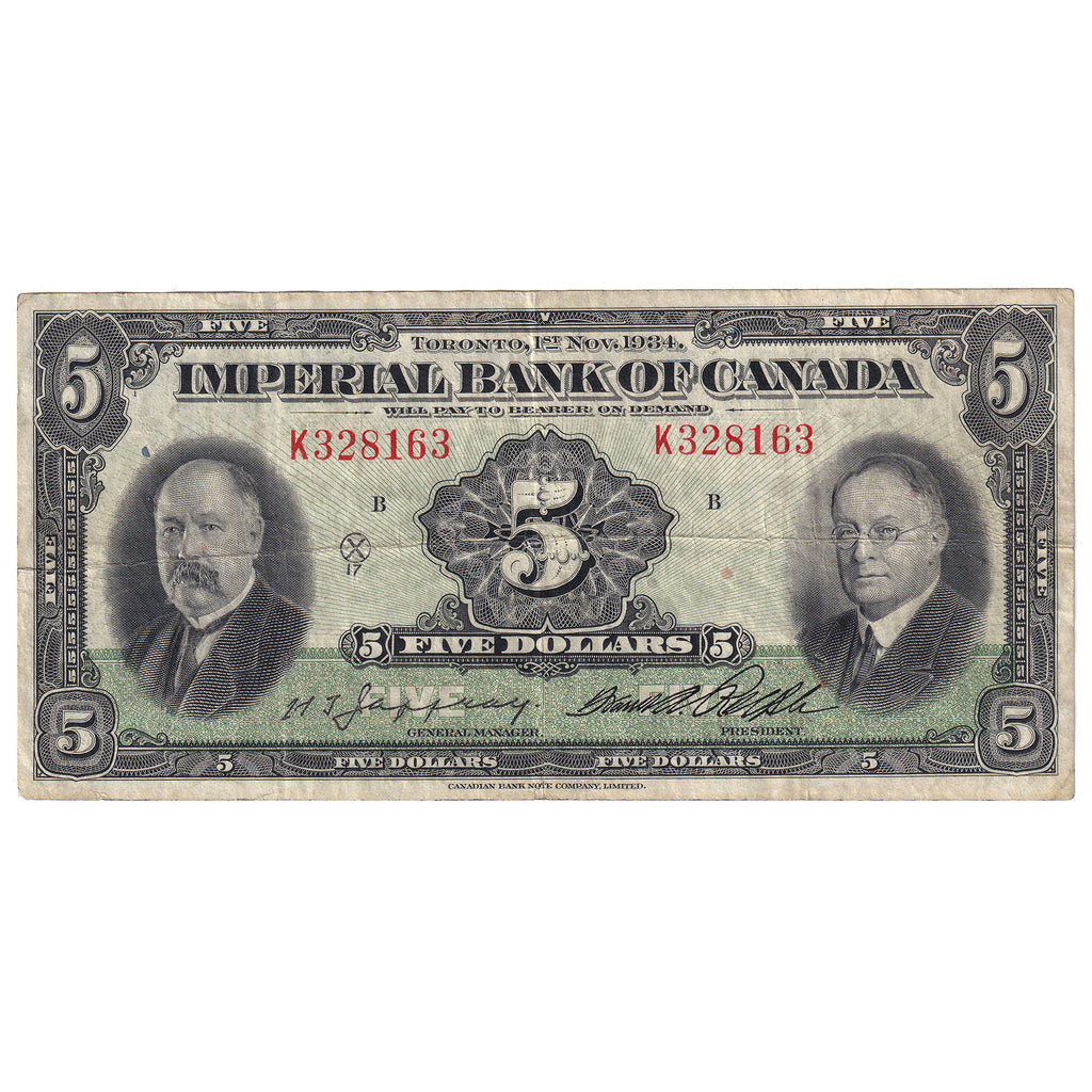 375-22-04 1934 Imperial Bank of Canada $5 Jaffray-Rolph, VF
