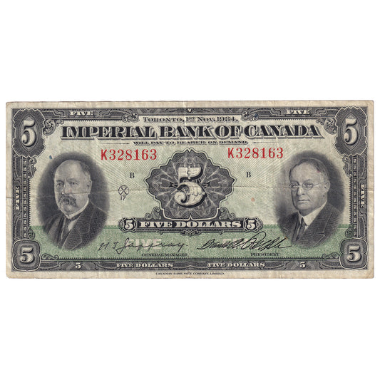 375-22-04 1934 Imperial Bank of Canada $5 Jaffray-Rolph, VF
