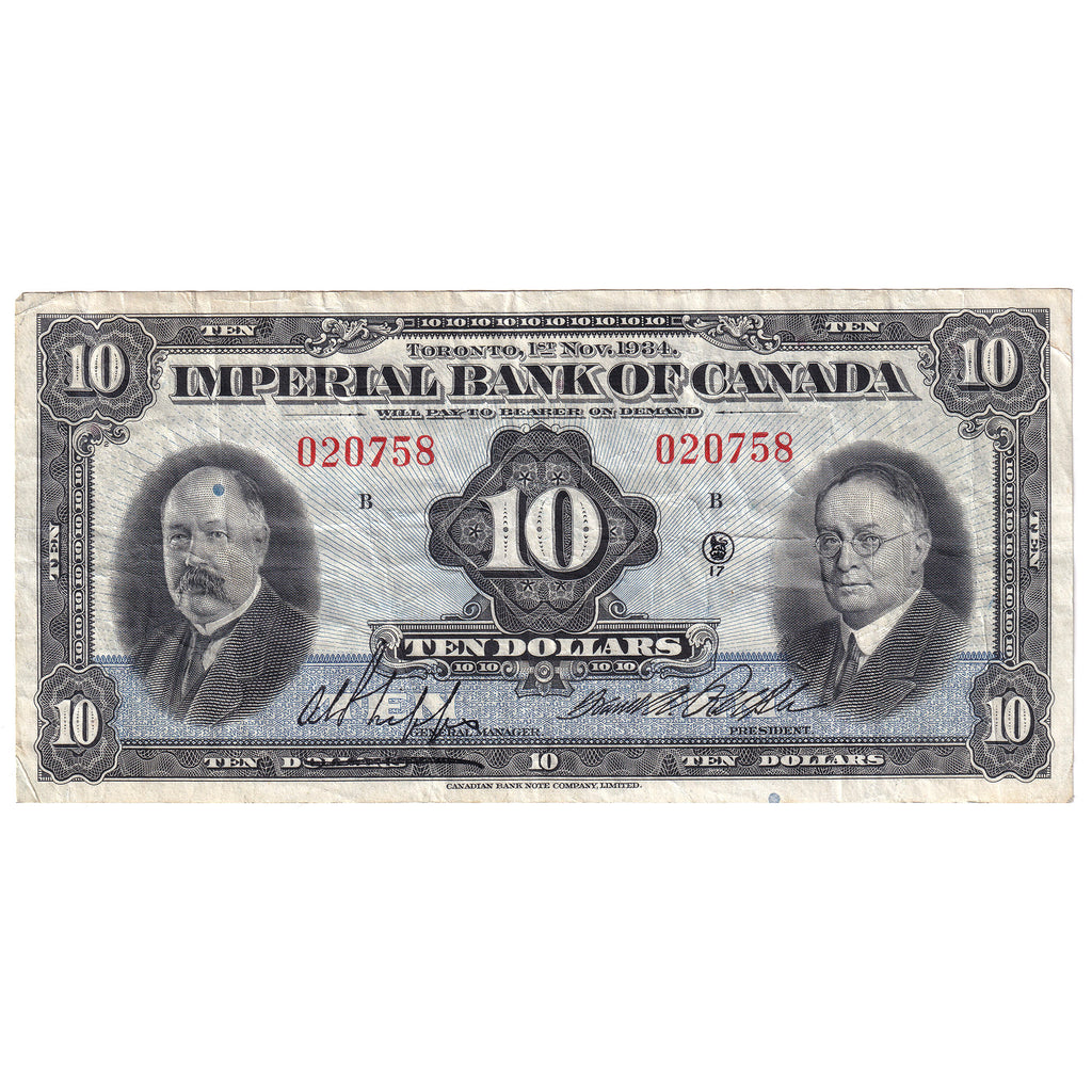375-22-06 1934 Imperial Bank of Canada $10 Phipps-Rolph, VF