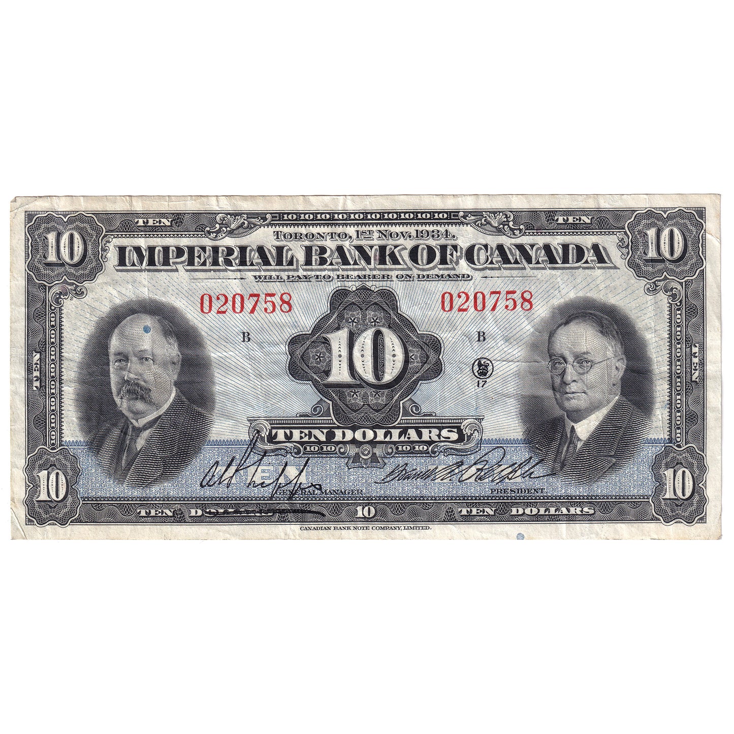 375-22-06 1934 Imperial Bank of Canada $10 Phipps-Rolph, VF